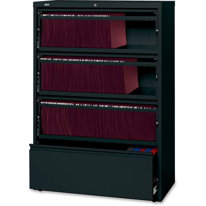Lorell Receding-Drawer Black Lateral Files, RCD, 5-Drawer, 42 x 18-5/8 x 68-3/4 Inches