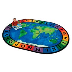 Carpets for Kids Circletime Around The World Carpet, 8 Feet 3 Inches x 11 Feet 8 Inches, Oval, Blue, Item Number 1367019