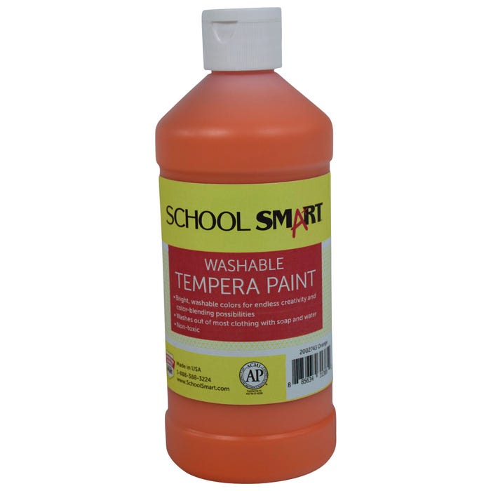 School Smart Washable Tempera Paint, Orange, 1 Pint Bottle