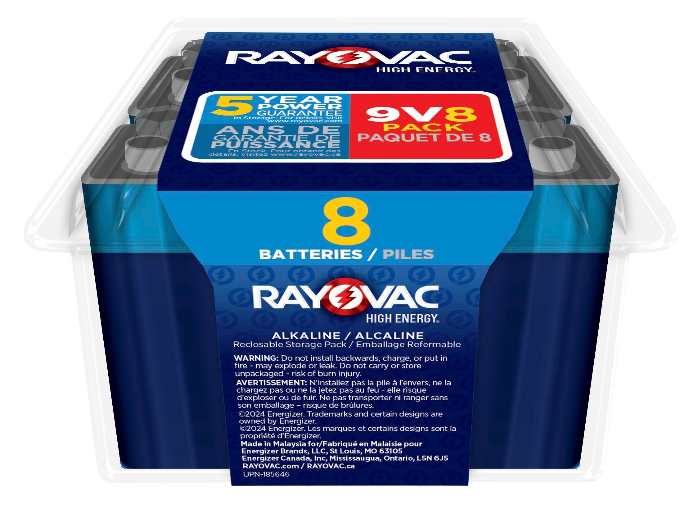 Rayovac Pro Pack Alkaline Batteries, 9 Volt, Pack of 8 1500902