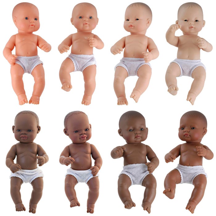 Miniland Multicultural Newborn Baby Dolls, 12-5/8 Inches, Set of 8