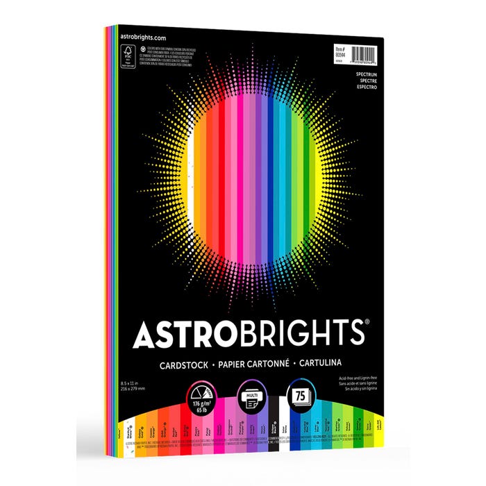 Astrobrights Spectrum Pack Cardstock, 8-1/2 x 11 Inches, Pack of 75