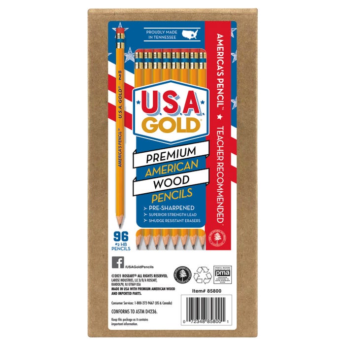 USA Gold Woodcase Pencils, No 2, Pre-Sharpened, Pack of 96