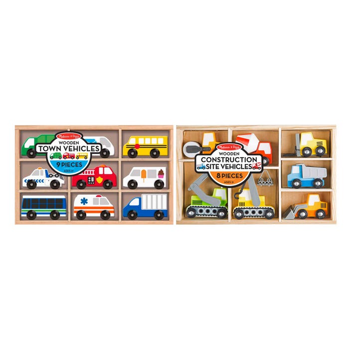 Melissa & Doug Wooden Construction and Town Vehicles, Set of 17