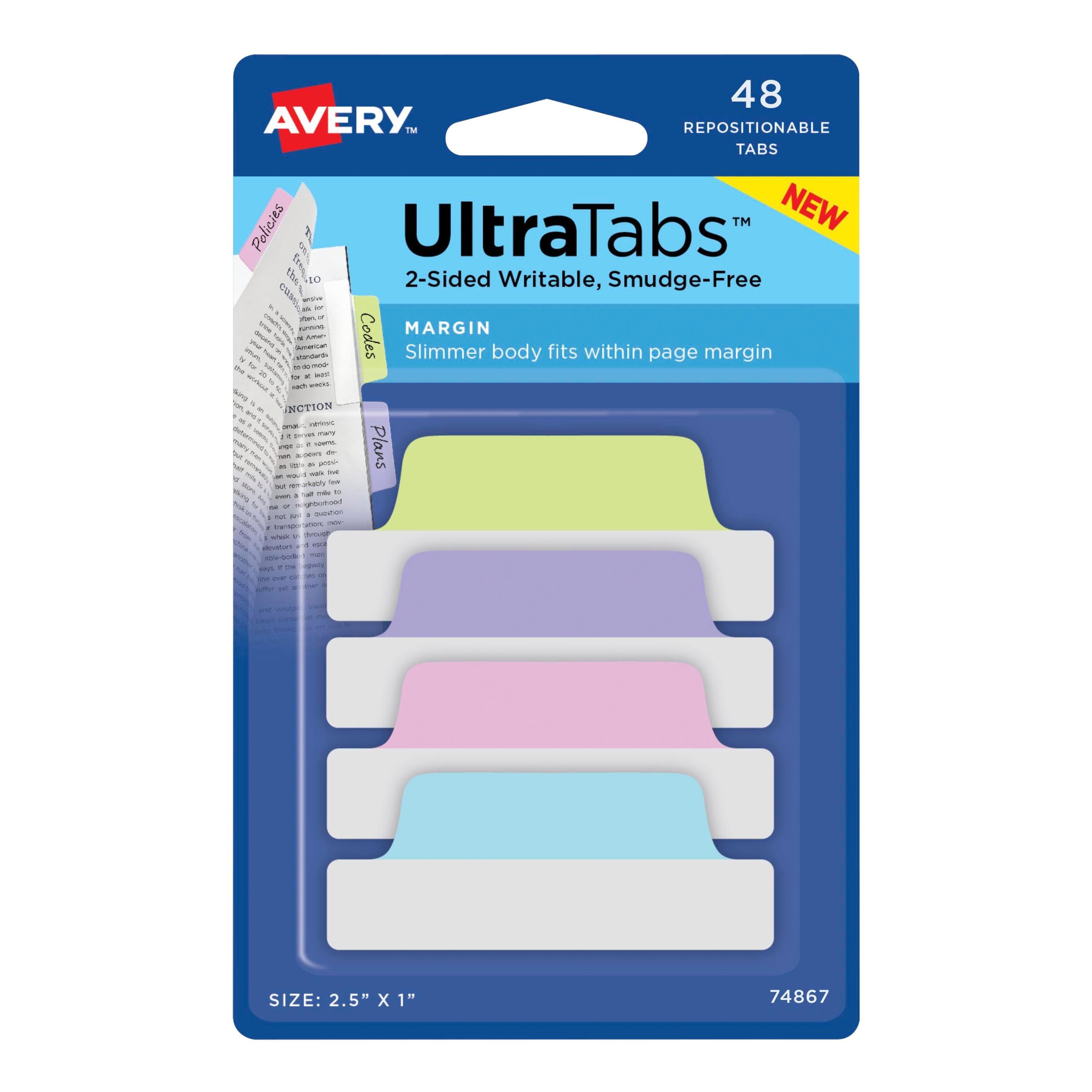 Avery Repositionable UltraTabs, 2-1/2 x 1 Inches, Assorted Pastel, Pack of 48 2006221