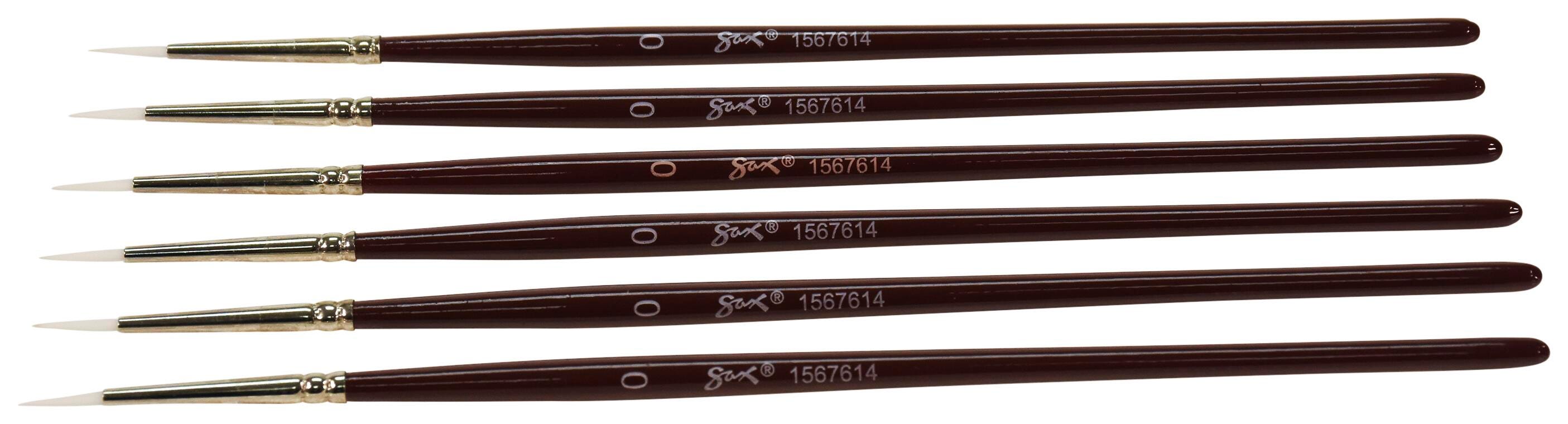 Sax Optimum White Synthetic Taklon Paint Brushes, Round Type, Short Handle, Size 0, Set of 6 1567614