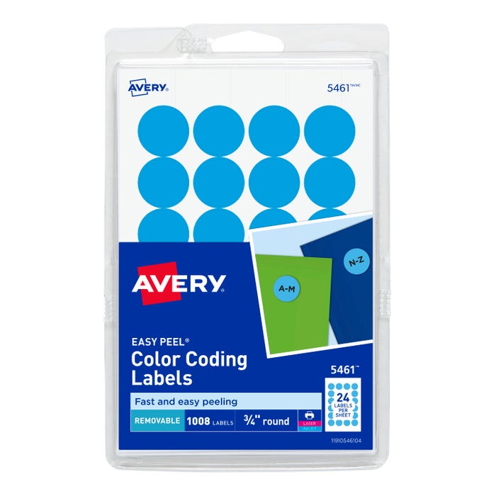 Avery Printable Color Coding Labels, 3/4 Inch Diameter, Light Blue, Pack of 1008