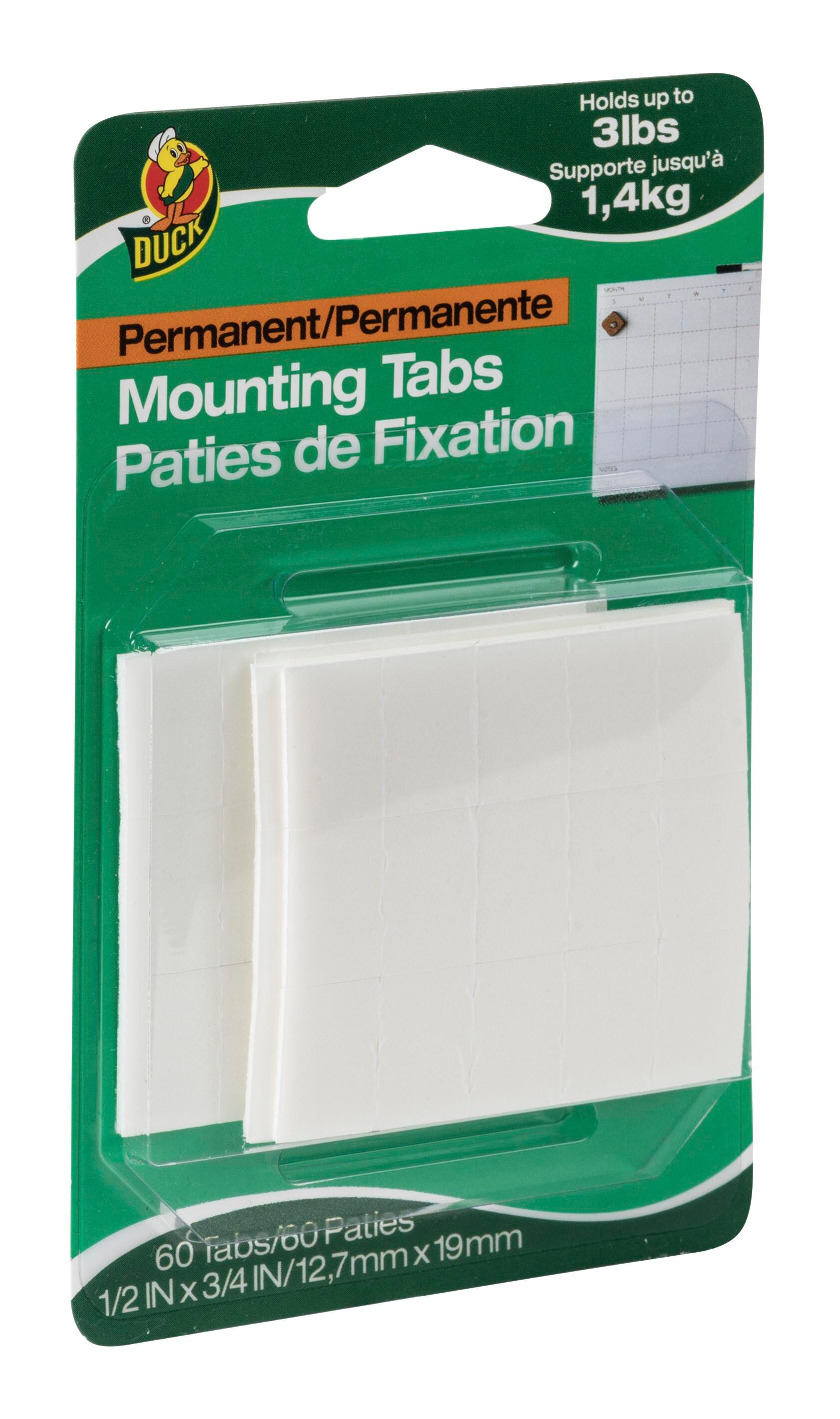 Duck Brand Permanent Mounting Tabs, 1/2 Inch x 3/4 Inches, White, Pack of 60, Item Number 2102919