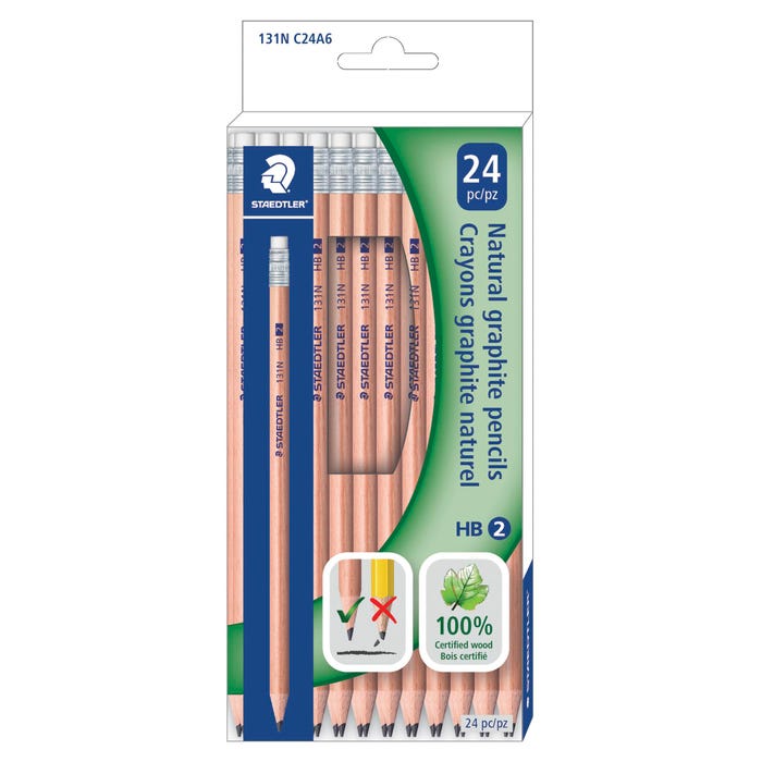 Staedtler Round Barrel HB2 Unpainted Woodcased Pencil, Pack of 24, Item Number 2102274