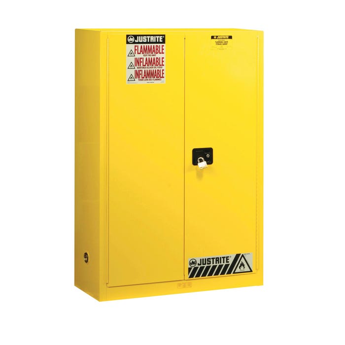 Justrite Sure-Grip EX Free Standing Flammables Storage Cabinet, 43 x 18 x 65 Inches, 45 Gallon, Yellow