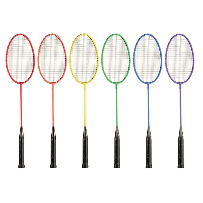 Champion Sports Tempered Steel Badminton Rackets, Nylon Strings, Assorted Colors, Set of 6