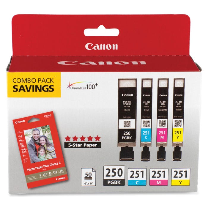 Canon Ink Toner Cartridge, 250BKCLI251, Tri-Color, Pack of 4