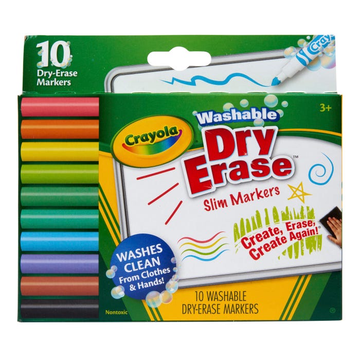 Crayola Dry Erase Slim Washable Markers, Assorted Colors, Set of 10