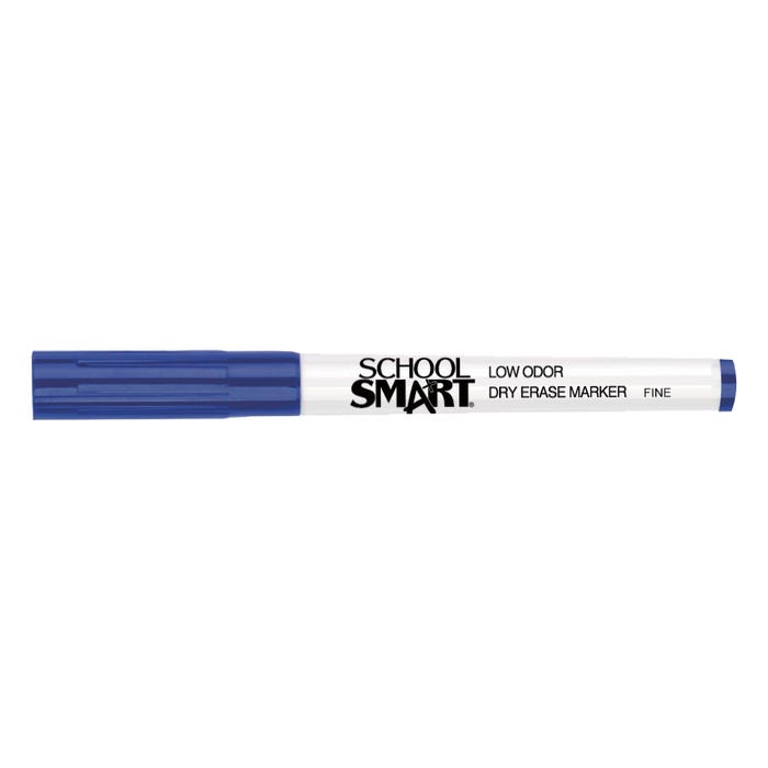 School Smart Dry Erase Pen Style Markers, Fine Tip, Blue, Pack of 12