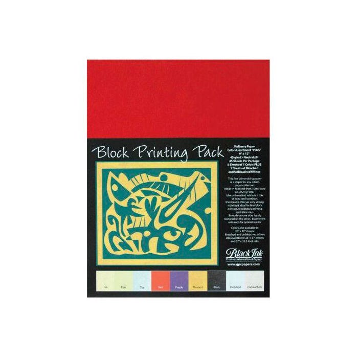 Black Ink Block Printing Paper, 9 x 12 Inches, Assorted Colors, 45 Sheets