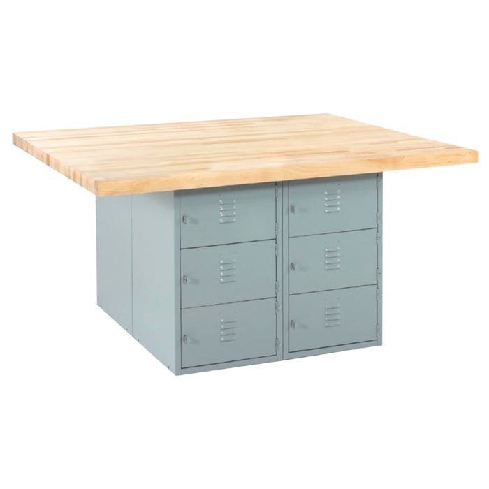 Diversified Spaces Forum Four-Student Industrial Arts Workbench with 12 Vertical Lockers