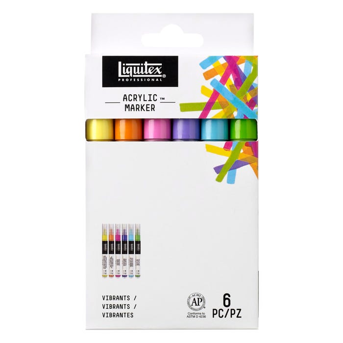 Liquitex Professional Fine Tip Paint Markers, Assorted Vibrant Colors, Set of 6