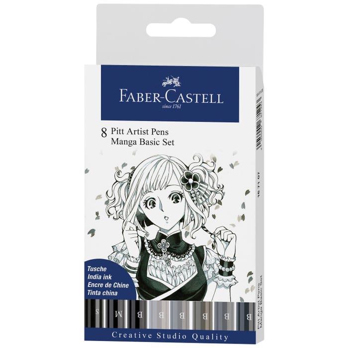 Faber-Castell PITT Manga Artist Pens, Assorted Tip, Assorted Color, Set of 8