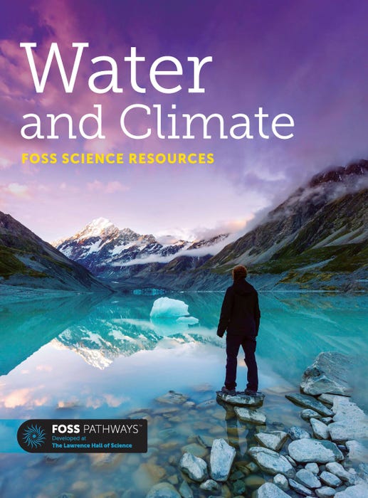 Grade 3 science book cover with rain, clouds, and climate zones.