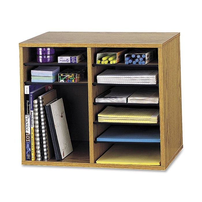 Safco Adjustable 12-Slot Wood Literature Organizer, 19-1/2 x 12 x 16 in, Medium Oak