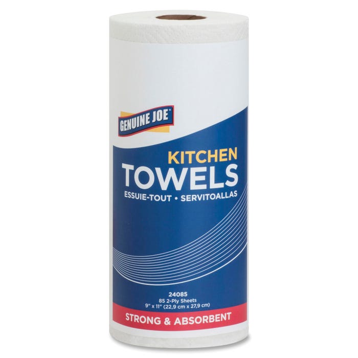 Genuine Joe Perforated Roll Towels, White, Pack of 30