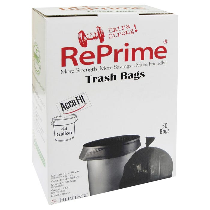 Heritage Low Density Can Liners, 44 Gallon, 0.90 mil, Black, 50 Count, Case of 4