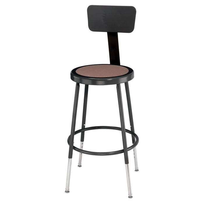 National Public Seating Height Adjustable Heavy Duty Steel Stool With Backrest, 19 to 27 Inch Seat Height, Black