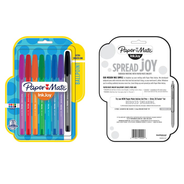 Paper Mate InkJoy 100ST Ballpoint Pens, Medium Point, 1.0 mm, Assorted Colors, Set of 8