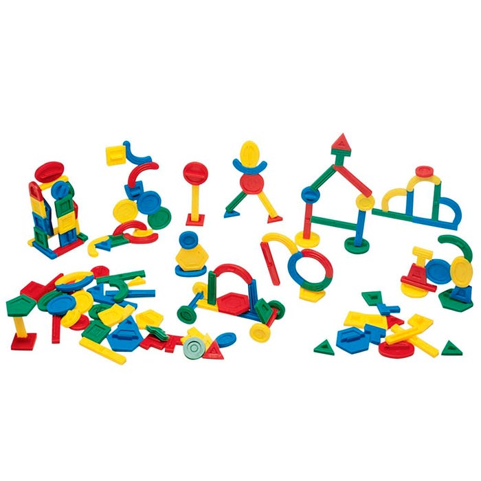 Building Shapes Set with Double-Grooved Edges, 150 Pieces and 1 Storage Bin