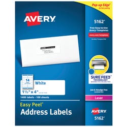 Avery Easy Peel Address Labels, Laser, 1-1/3 x 4 Inches, Pack of 1400 067675