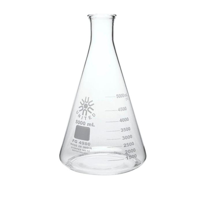 United Scientific Erlenmeyer Flask, Narrow Mouth, Borosilicate Glass, 5000ml
