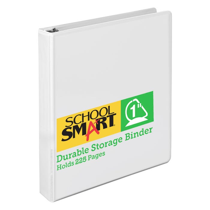 School Smart Durable Polypropylene D-Ring Binder, 1 Inch, White
