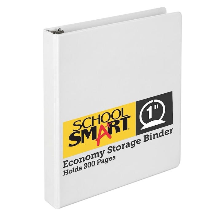 School Smart Round Ring Binder, Polypropylene, 1 Inch, White