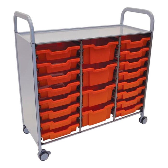 Gratnells Callero Plus Triple Cart with 16 Shallow F1 and 4 Deep F2 Trays, 40-1/5 x 17 x 41-1/2 Inches