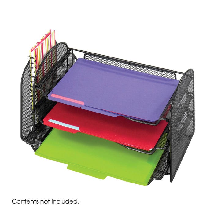 Safco Mesh Desktop Organizer with Sliding Trays, 16-1/4 x 9 x 8 Inches, Black