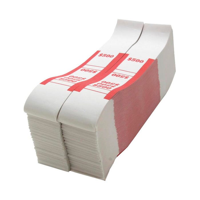 Sparco Quick-Stick Bill Strap, Kraft, White/Red, Pack of 1000