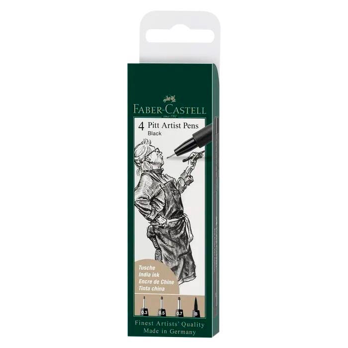 Faber-Castell PITT Artist Pens, Assorted Tip, Set of 4