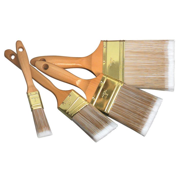 Dynasty Brush FM Brush Nylon Fiber Utility Brushes, Lacquered Wood Handle, Assorted Sizes, Set of 4