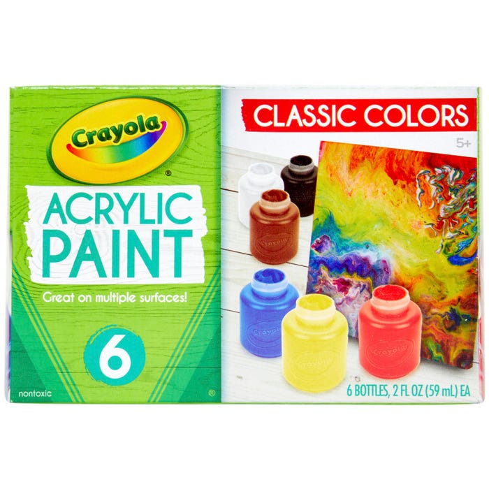 Crayola Acrylic Paints, 2 Ounce Bottles, Assorted Classic Colors, Set of 6