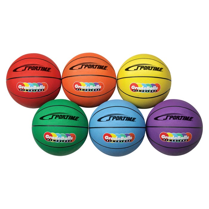 Sportime Gradeball Rubber Basketballs, Men's, Size 7, Assorted Colors, Set of 6