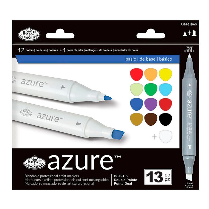 Royal & Langnickel Azure Markers, Alcohol-Based, Dual-Tip, Assorted Colors, Set of 13