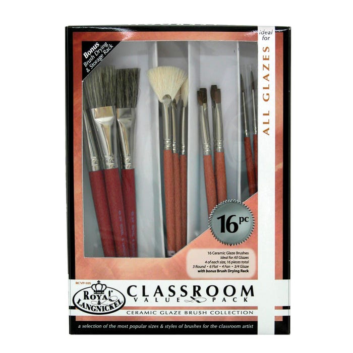 Royal & Langnickel Ceramic Handle Classroom Value Pack, Assorted Size, Set of 16
