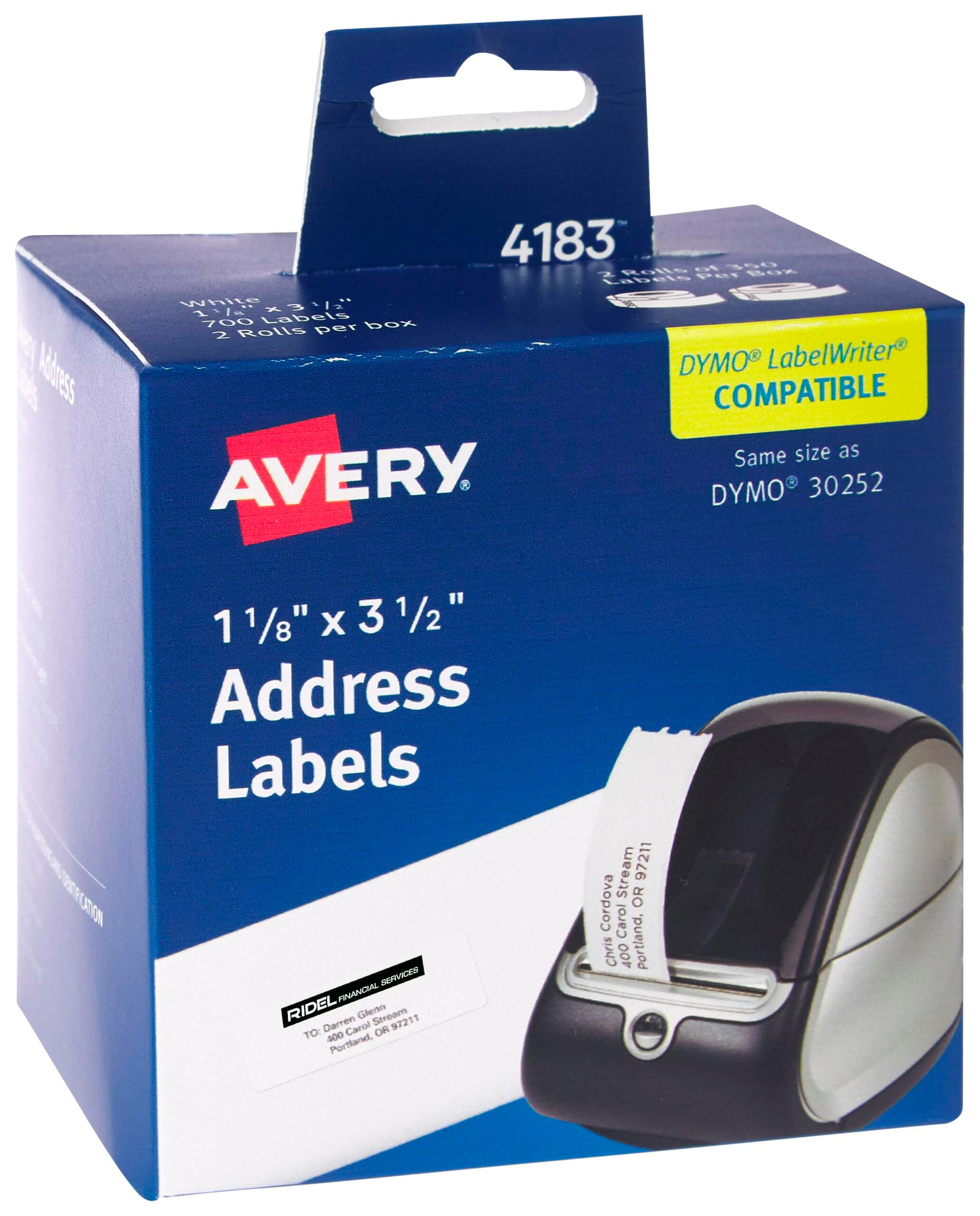 Image for Avery Thermal Printer Address Labels, 1-1/8 x 3-1/2 Inches, White, 350 Labels/Roll, Pack of 2 from School Specialty