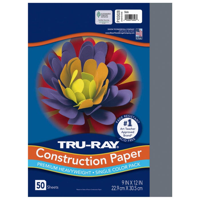 Tru-Ray Sulphite Construction Paper, 9 x 12 Inches, Slate, 50 Sheets