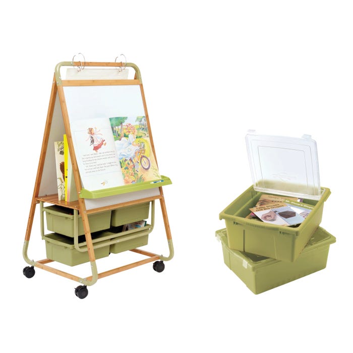Copernicus Double-Sided Bamboo Teaching Easel with Lids, 30-1/2 x 28-1/2 x 59 Inches