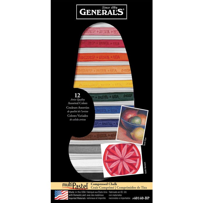 General's Multi-Pastel Compressed Chalk, Assorted Colors, Set of 12