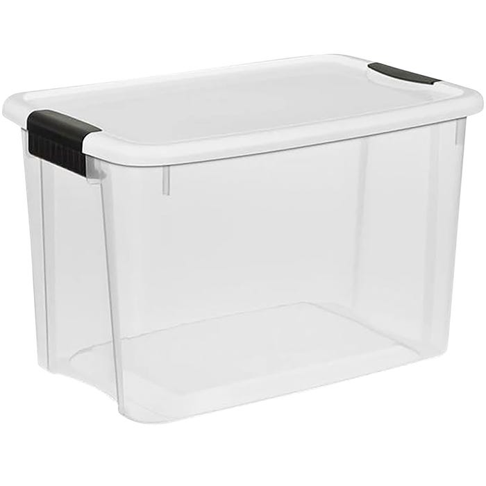 Sterilite Ultra Latch Storage Tote Box with White Lid, 30 qt, Clear