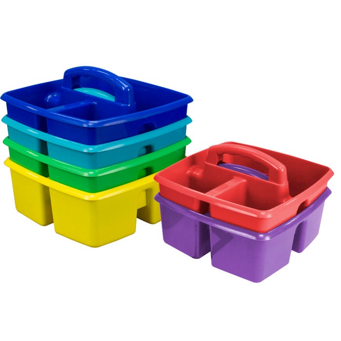 Storex 3 Compartment Supplies Caddy, 9-1/4 x 9-1/4 x 5-1/4 Inches, Assorted Colors, Set of 6