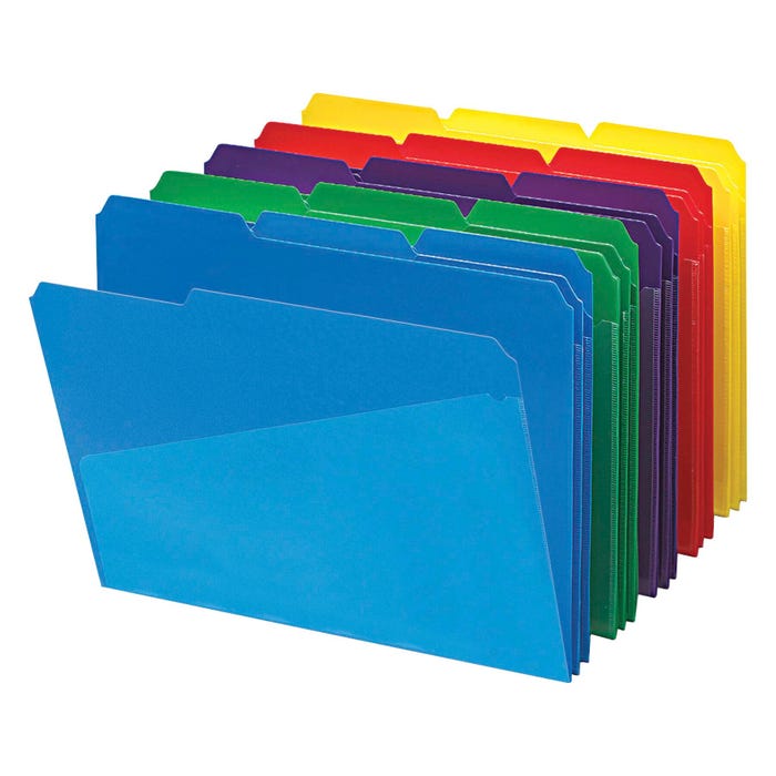 Smead Poly File Folder with Pocket, Letter Size, 1/3 Cut Tabs, Assorted Colors, Set of 30