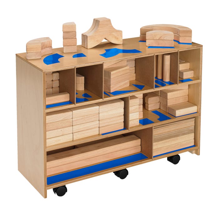 Childcraft Mobile Cabinet and Block Set, Wooden, 35-3/4 x 13 x 25-3/8 Inches
